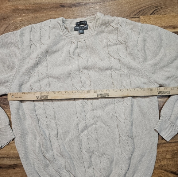 Lyle And Scott Scotland Mens XL 100% Combed Cotton Sweater White Cable Knit - Picture 3 of 6